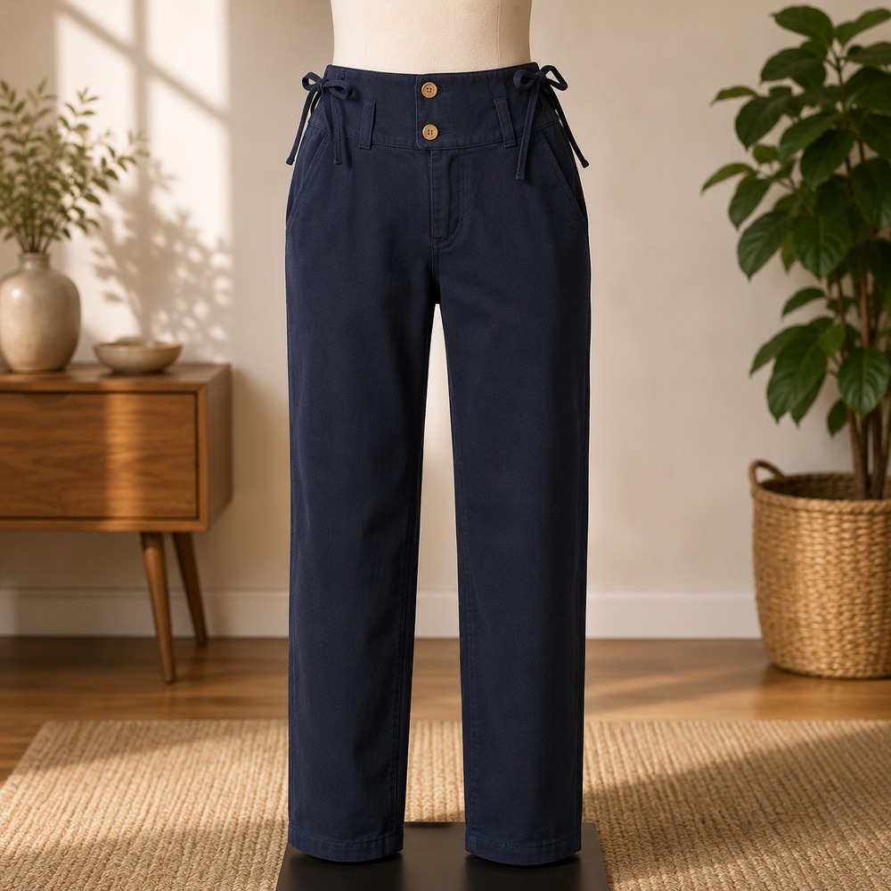 Ralph Lauren Trousers Womens 6 Navy Blue High Rise Lace Up Hip Cotton Pants